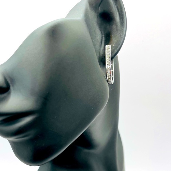 Jewelry - 1.00 cts Natural Diamond Channel Large Hoops Sterling Silver